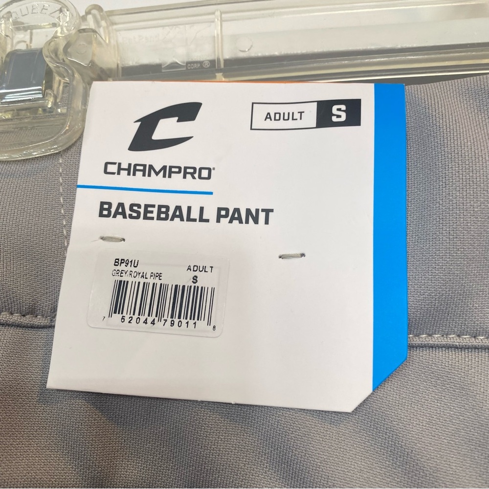 CHAMPRO  Adult Men's Small (28-30) Gray Blue side piping Baseball Uniform Pants - Picture 9 of 11
